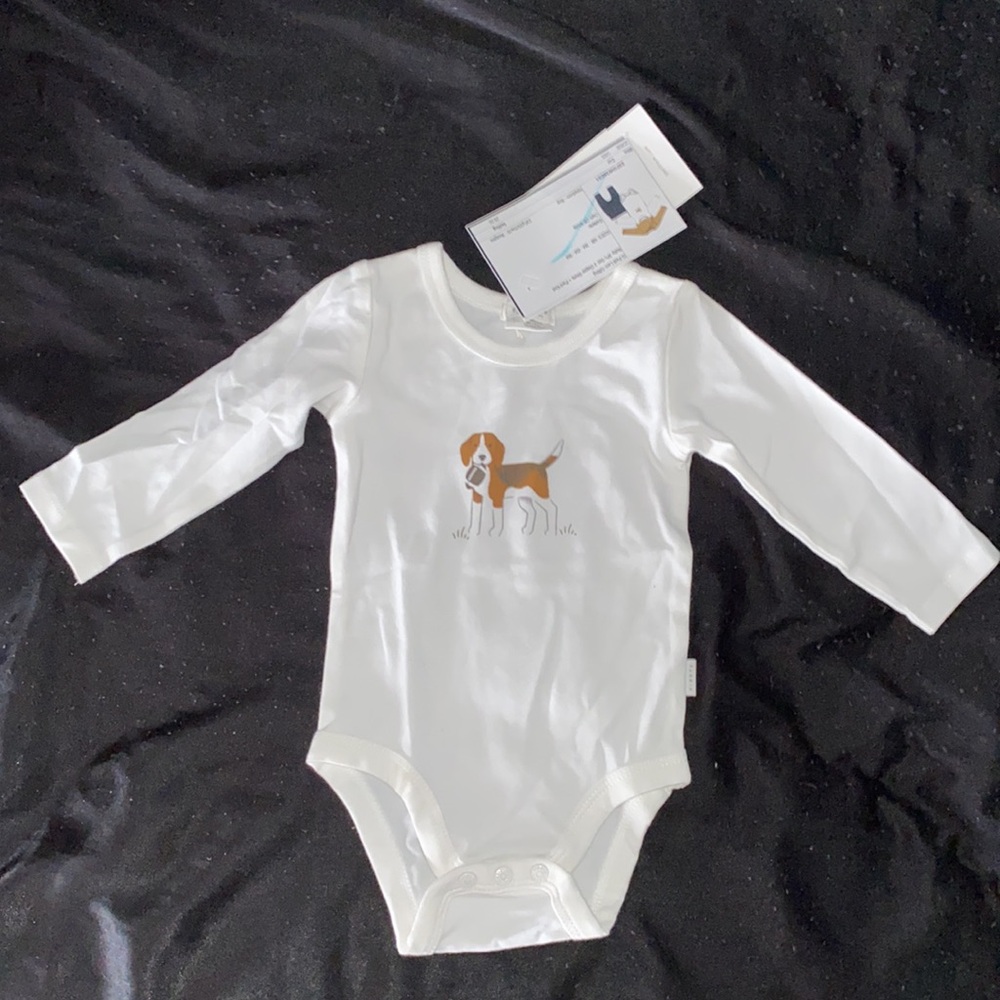Petit Lem off White Dog Print Baby Onesie